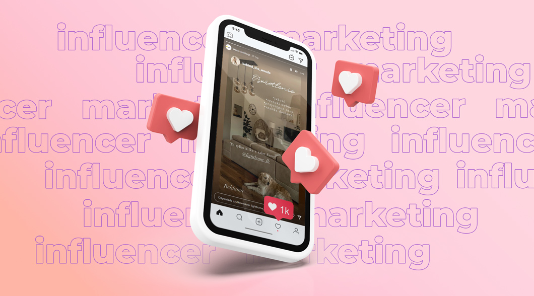 Ekran telefonu, z którego wylatują animowane serduszka, jako symbol fanów na kontach influencerów