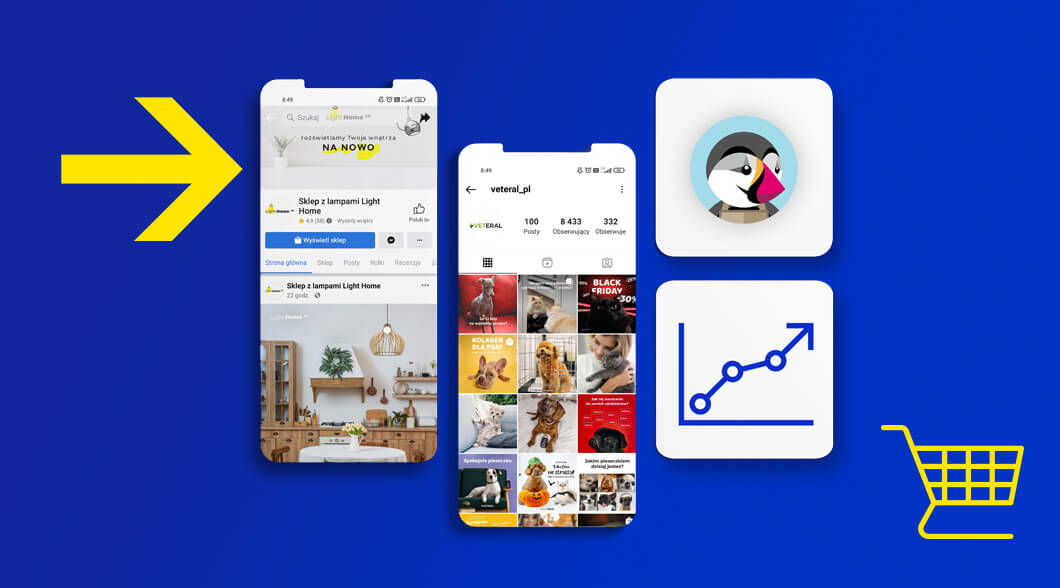 Ekrany smartfonów z widokiem kont na instagramie stworzonych przez dobrą agencję e-commerce